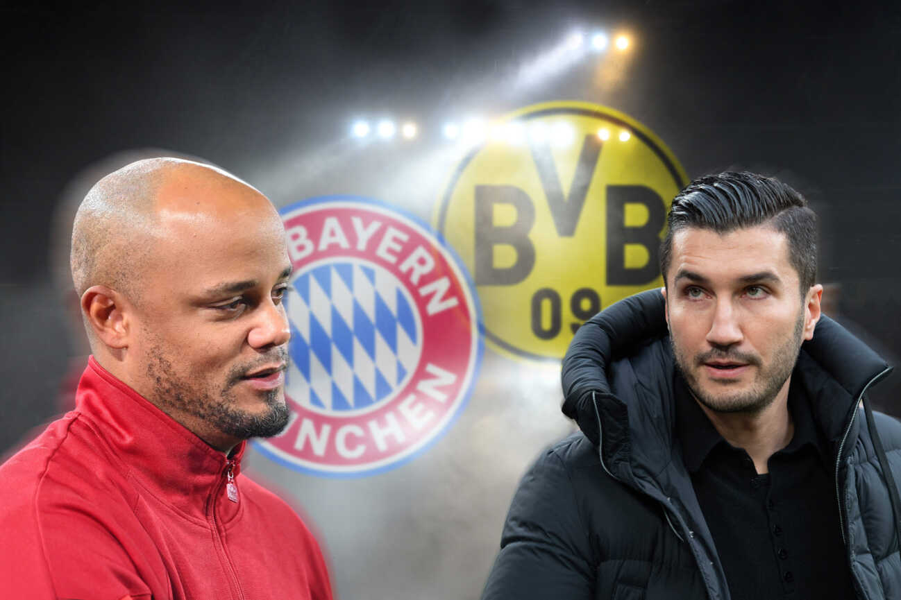 Vorschau Borussia Dortmund -FC Bayern Muenchen am 30.11.2024. FOTOMONTAGE:v.li:Trainer Vincent KOMPANY (Bayern Muenchen) und Nuri SAHIN (Trainer Borussia Dortmund) treffen aufeinander Fussball 1. Bundesliga Saison 2024 2025,12.Spieltag, *** Preview Borussia Dortmund FC Bayern Muenchen on 30 11 2024 PHOTOMONTAGE v li Coach Vincent KOMPANY Bayern Muenchen and Nuri SAHIN Coach Borussia Dortmund meet Football 1 Bundesliga Season 2024 2025,12 Matchday,