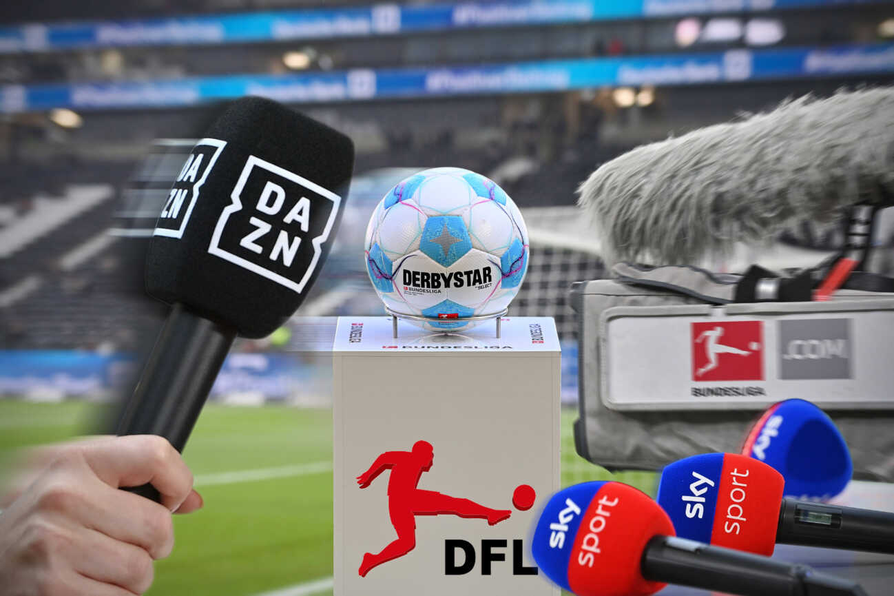 FOTOMONTAGE:Vergabe der TV-Rechte der Fussball Bundesliga. Dazn sichert sich TV-Rechte fuer Bundesliga-Konferenz. *** FOTOMONTAGE Award of TV rights for Bundesliga soccer Dazn secures TV rights for Bundesliga conference