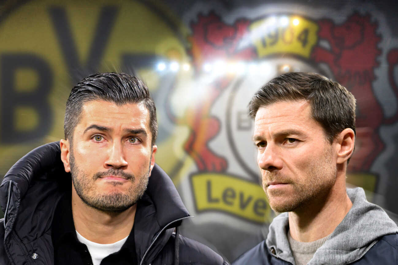 FOTOMONTAGE; Vorschau zum Bundesligaspiel Borussia Dortmund - Bayer 04 Leverkusen am 10.01.2025. Nuri SAHIN (Trainer Borussia Dortmund) trifft auf Trainer Xabi ALONSO (Bayer Leverkusen), *** PHOTOMONTAGE Preview of the Bundesliga match Borussia Dortmund Bayer 04 Leverkusen on 10 01 2025 Nuri SAHIN Coach Borussia Dortmund meets coach Xabi ALONSO Bayer Leverkusen ,