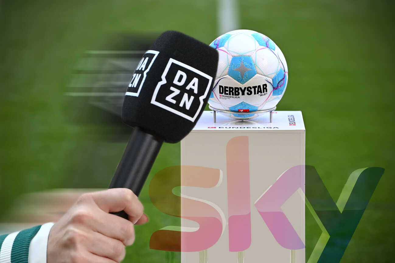 FOTOMONTAGE:Vergabe der TV-Rechte der Fussball Bundesliga. Dazn sichert sich TV-Rechte fuer Bundesliga-Konferenz. *** FOTOMONTAGE Award of TV rights for Bundesliga soccer Dazn secures TV rights for Bundesliga conference